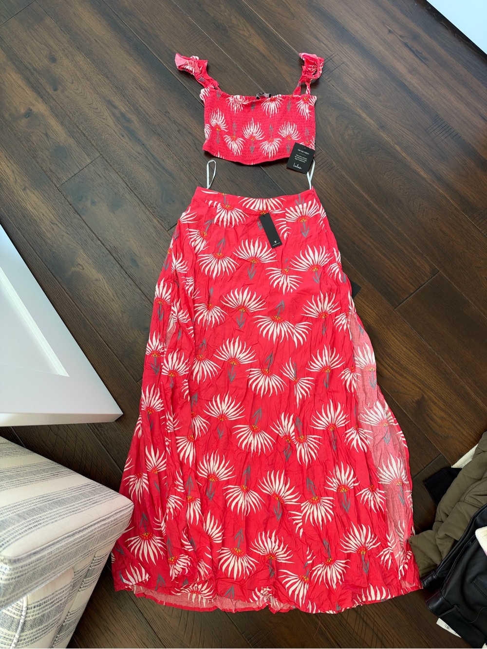 Lulus trancoso coral floral print two piece maxi dress